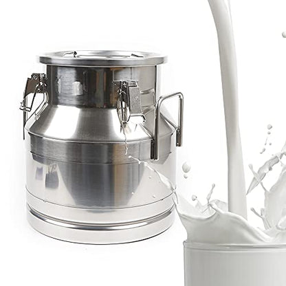 Milk Can with Sealed Lid, Stainless Steel Milk Transport Cans Wine Pail Bucket Tote Jug Pot Oil Liquid Storage Barrel with 2 Handles Sealed Silicone Anti-Leak Ring Lock Belt 20L 5.28 Gallon - color: 20l