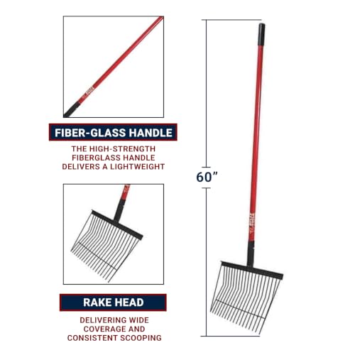 Bully Tools Stall Fork Tool - Heavy Duty 18-Spring Steel Tines Pitchfork with Long Fiberglass Handle, Ideal for Gardening, Farming, Bedding, Yard Cleaning and Transferring Hay - 100% Made in The USA