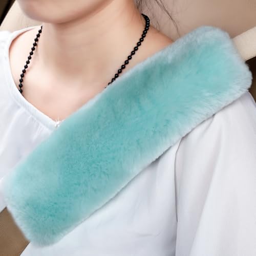 OGLAND 2 Pack Sheepskin Car Seat Belt Cover Pads | Wool Seatbelt Cushions - color: Mint Green, size: Shearling Wool