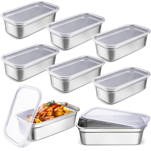 8 Pcs 304 Stainless Steel Food Storage Containers with Lids 1/3 Size Hotel Pan Chicken Food Grade Pans Metal Meal Containers for Restaurant Stackable Kitchen Freezer Buffet(4 Inch Deep) - size: 4 Inch Deep