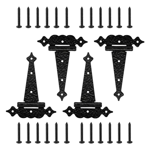 WellMade T-Strap Gate Hinges Heavy Duty,Decorative Hammered T Hinges, Outdoor Hinges for Wood gate,6 Inch Tee Hinges for for Wood Shed Door Hardware Barn Door/Wooden Fences (Black,4 Pack) - size: 4 Pack