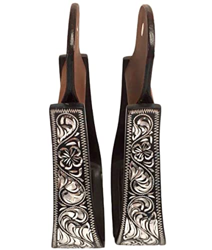 Majestic Ally Western Horse Aluminum Black Engraved Stirrups- Adults - style: Silver-Black