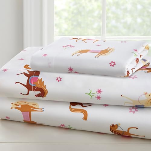 Wildkin Twin Sheet Set – Soft Microfiber, Fitted & Top Sheet, Pillowcase - Horses - color: Horses