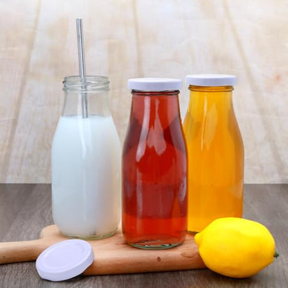 QAPPDA 6 Pack 12 oz Glass Bottles, Clear Glass Milk Bottles with White Lids - color: White Lid