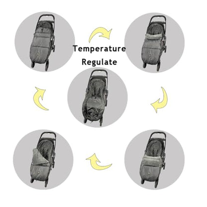 CozyMe Stroller Footmuff, Stroller Blanket with Hoodie for Toddler Winter Stroller Cover, Stroller Bunting Bag with Fleece Lined Front Height Adjustable & Removable Baby Bunting Bag for 6M-4T - color: black