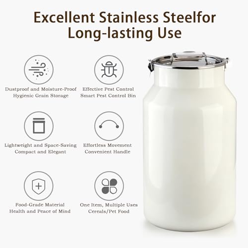 Dog-Cat Food Storage Container 40 lb, Large Stainless Steel Bin | 38 Qt 304 stainless steel bin holds up to 40 lb of dry pet food; silicone-sealed airtight lid; 1-cup wood-handled scoop. - size: 38 Qt