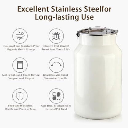 Dog-Cat Food Storage Container 40 lb, Large Stainless Steel Bin | 38 Qt 304 stainless steel bin holds up to 40 lb of dry pet food; silicone-sealed airtight lid; 1-cup wood-handled scoop. - size: 38 Qt