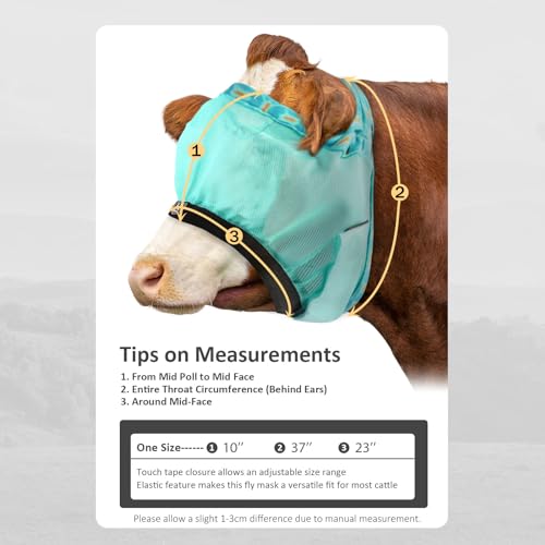 Harrison Howard Cattle Livestock Fly Mask Breathable Mesh Padded Edging with Fun Patterns Large Spacing Forelock Opening Design Adjustable Fit for Cattle Mint - color: Mint