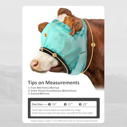 Harrison Howard Cattle Livestock Fly Mask Breathable Mesh Padded Edging with Fun Patterns Large Spacing Forelock Opening Design Adjustable Fit for Cattle Mint - color: Mint