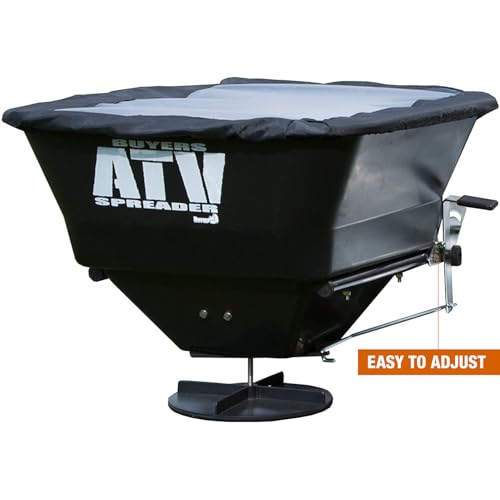 Buyers Products ATVS100 ATV Broadcast Spreader with Rain Cover, 100 lb Capacity, Rear Rack Mount, Poly Hopper, 12V Motor, for Seed, Fertilizer, Salt & Feed, All Season Use, ATV Accessories & Lawn Care