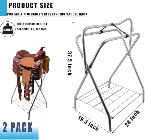 2 Pack Portable Folding Horse Saddle Stand for English & Western Saddles, 28" L x 19" W x 37.5" H, Silver - style: 2PCS Silver