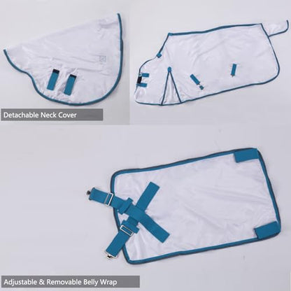 Horse Fly Sheet with Removable Neck Cover & Belly Wrap, Fine Mesh - color: White, size: 69