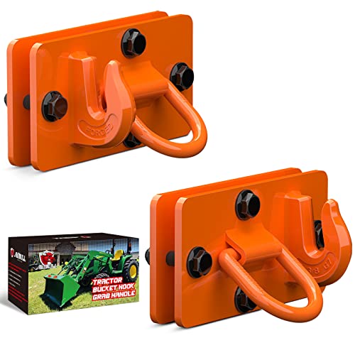 2 Pack Tractor Bucket Hooks with Tie Down Ring, Grade 70 Forged Steel Bolt On Grab Hook Tow Hook Mount with Backer Plate, Work Well for Tractor Bucket, RV, UTV, Truck, Max 15,000 lbs Orange - color: Orange