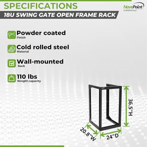 NavePoint 18U Server Rack with Swing Gate - Wall Mount Rack for 19 Inch IT & AV Equipment - 24' Deep, Black - size: 18U - 24in Deep