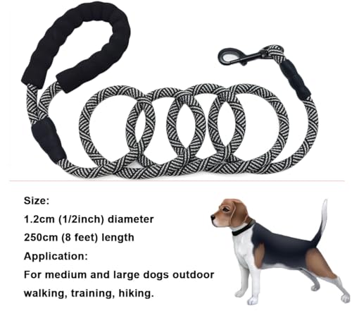 MayPaw Heavy Duty Rope Dog Leash, 3/4/6/7/8/10/12/15/20/30FT Nylon Pet Leash, Soft Padded Handle Thick Lead Leashes for Large Medium Dogs (Black, 1/2" * 8') - color: black, size: 1/2" * 8'