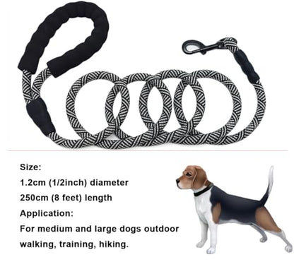 MayPaw Heavy Duty Rope Dog Leash, 3/4/6/7/8/10/12/15/20/30FT Nylon Pet Leash, Soft Padded Handle Thick Lead Leashes for Large Medium Dogs (Black, 1/2" * 8') - color: black, size: 1/2" * 8'