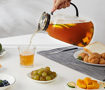 Purefold Pitcher with Lid, Glass Jug with Stainless Steel Lid for Hot and Cold Water, Fruit Tea, Coffee Maker, Ice Tea, Juice, Pineapple Series (Clear, 80 oz) | Fruit tea, coffee, iced tea, juice jug. Leakproof, dishwasher safe. BPA free Pineapple Series