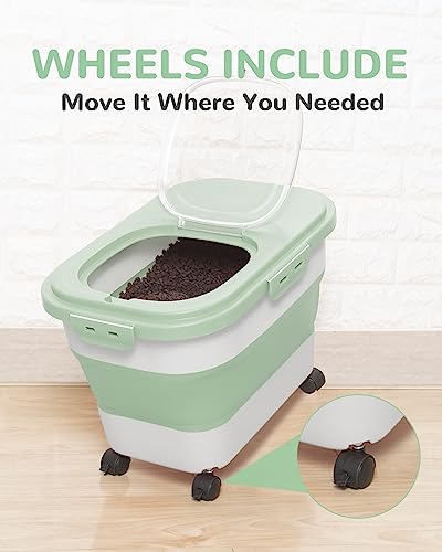 20-23Lbs Dog Food Storage Container Airtight,Collapsible Dog Food Container - color: Green&White
