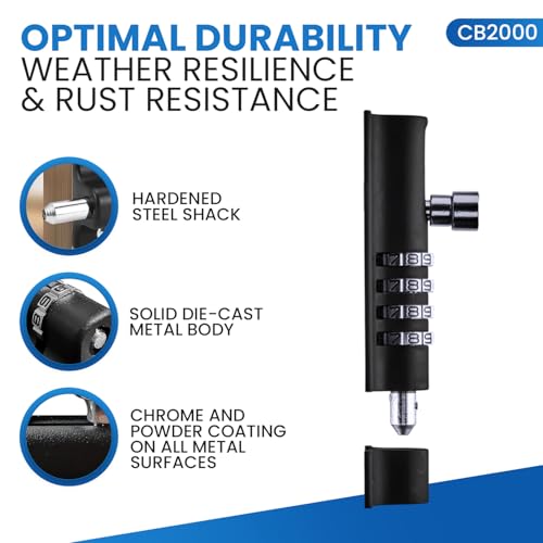 Combi-Bolt 4-Digit Combination Sliding Bolt Gate Lock, Secure Gates, Sheds, Windows, Doors, Barns, Fences, Iron or Wooden Gates, Equipment, Tools, Backyards, Livestock, and More (CB2000-BLACK) - color: Black