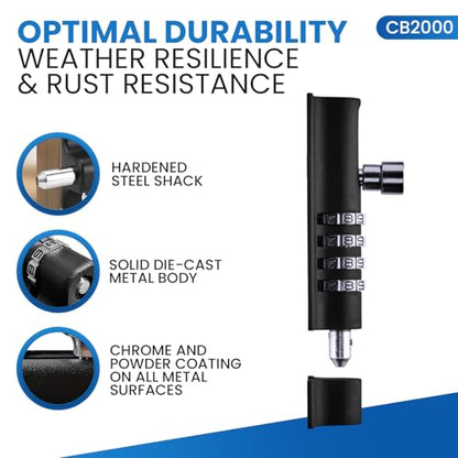 Combi-Bolt 4-Digit Combination Sliding Bolt Gate Lock, Secure Gates, Sheds, Windows, Doors, Barns, Fences, Iron or Wooden Gates, Equipment, Tools, Backyards, Livestock, and More (CB2000-BLACK) - color: Black