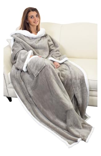 Catalonia Sherpa Wearable Blanket with Sleeves and Pocket for Adults - color: Camel, size: Standard Pocket