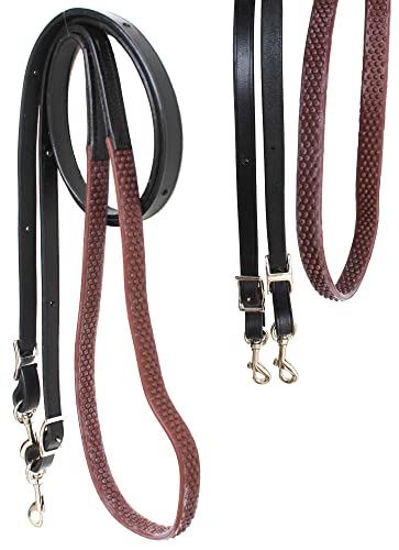 CHALLENGER Horse Western 8' Tan Leather Rubber Grip Contest Barrel Reins Black 805LR11BK - color: Black/Brown