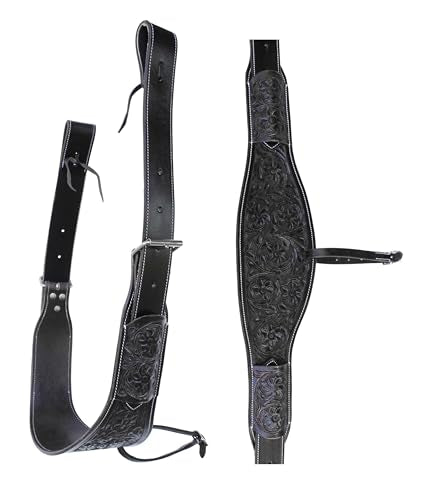 Horse Floral Tooled Leather Rear Flank Saddle Cinch Billets 97101 - color: Black