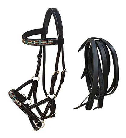 Horse Western English Leather Bitless Sidepull Bridle w/ Split Reins 77RS10 - color: Black