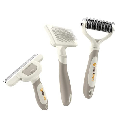 Professional Deshedding Dog Brush Grooming Kits, for Long-Haired Dogs and Cats - Dog Deshedding Brush and Slicker Brush Set 3 in 1 Gift Box for Long Hair Pets like Golden Retriever