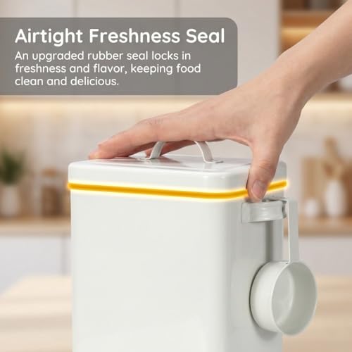 Galvanized Iron Pet Food Container Moistureproof Pet Snack Organizer Airtight Seal Dry Food Storage for Cats and Dogs(White) - color: White