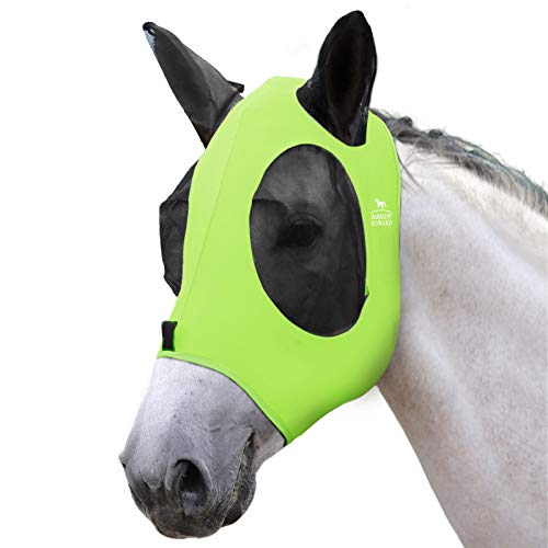 Harrison Howard Super Comfort Stretchy Fly Mask Large Eye Space with UV Protection Soft on Skin with Breathability Fluro Lime M Cob - color: Fluro-Lime, size: Cob (Medium)