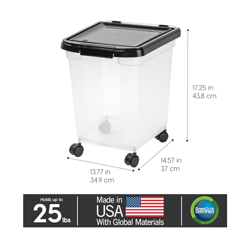 IRIS USA Dog Food Storage Container, Up to 25 lbs, Black, Made in USA - color: Black, size: 25 lbs