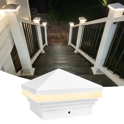 GKOLED Low Voltage Pyramid Post Cap Light, 3W 12V AC/DC, for 4"x4" and 3.5"x3.5" Wood or Vinyl Posts, 2700K Warm White, IP65 Rated Waterproof for Outdoor, White - color: Pyramid Top-Glossy white, size: 1 Pack-2700K