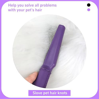 Pet Comb for Grooming Long Haired Cats & Dogs With Stainless Steel Metal Teeth for Shedding and Tangles, Non-slip & Anti-static rubber handle,Safe & Gentle Pet Grooming Comb - size: Pet Detangling Comb