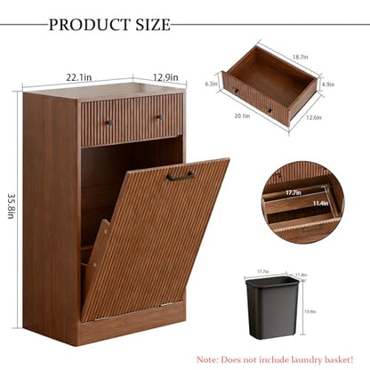 10 Gallon Tilt Out Trash Can Cabinet with Drawer, Hidden Trash Bin Storage & Laundry Hamper Cabinet, Pet Proof Trash Can Holder for Kitchen, Laundry Room & Bathroom, Walnut - color: Walnut