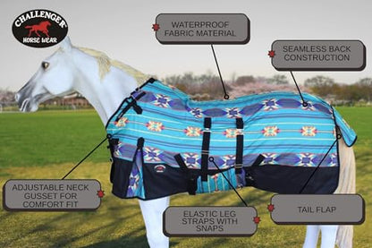 Challenger 1200D Turnout Waterproof Rain Horse Sheet Light Winter Blanket 378B - color: Turquoise Aztec, size: 68 inches