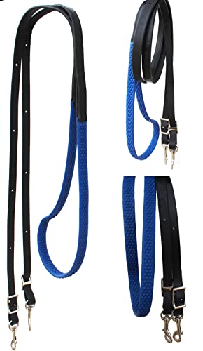 CHALLENGER Horse Western 8' Tan Leather Rubber Grip Contest Barrel Reins Black 805LR11BK - color: Black/Royal Blue
