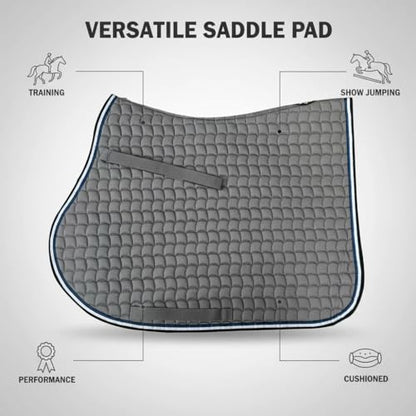 Premium English Horse Saddle Pad, Quilted Square Design, Available in Pink, Mint Green and Red etc, All-Purpose with Girth Straps (Gray) - color: Gray