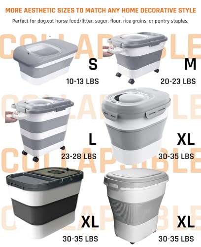 HOYTAMDAR 35lbs Collapsible Dog Food Storage Container,Rolling Wheels - color: Grey-35lbs