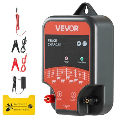 VEVOR Electric Fence Charger, 10kV 2J, AC DC Electric Fence Energizer with LED Indicator, 1.86 Miles Range, Powerful Plug-in Fences Charger, Prevents Wild Animals Intrusion for Livestock Poultry - size: 2J