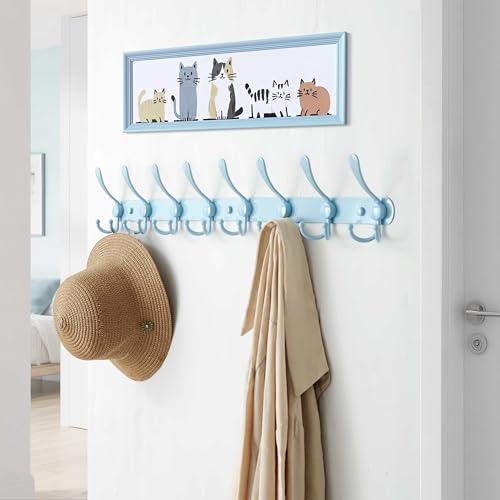 Dseap Coat Rack Wall Mount - 29.5” Long 8-Tri-Hooks Heavy Duty Coat Hanger Rail Wall Hooks for Hanging Coats Hats Clothing Clothes Purse Mudroom Entryway, Blue - color: Blue, size: L=29.5” (1 Pcs)