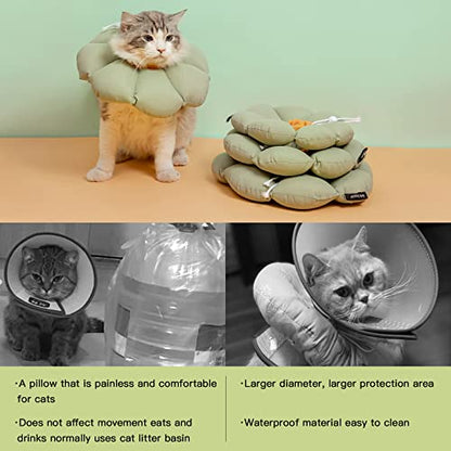 Cat Cone Collar,Cute Waterproof Cat Recovery Collar,Anti-Bite Lick Wound Healing Safety Elizabethan e Collar for Cats,Green Flower All-Season Style - color: Green Flower, size: Small