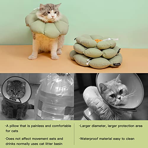 Cat Cone Collar,Cute Waterproof Cat Recovery Collar,Anti-Bite Lick Wound Healing Safety Elizabethan e Collar for Cats,Green Flower All-Season Style - color: Green Flower, size: Medium