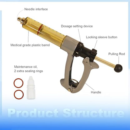 50ml Semi Automatic Cattle Syringe Dosage Adjustable Livestock Vaccine Gun - size: 50ML Gray