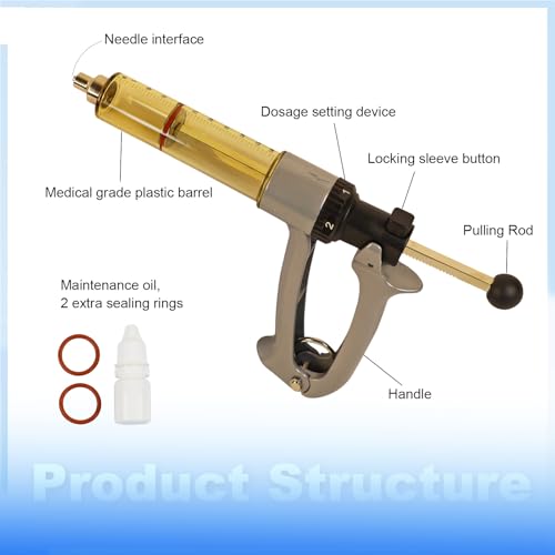 50ml Semi Automatic Cattle Syringe Dosage Adjustable Livestock Vaccine Gun - size: 50ML Gray
