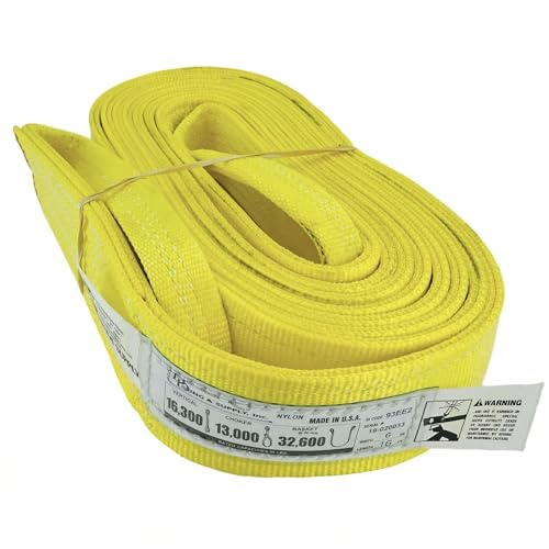 DD Sling 6 Inch x 16 Foot Nylon Lifting Sling – USA Made, 16,300 lb Vertical, 13,000 lb Choker, 32,600 lb Basket – 2-Ply Heavy Duty 900 Webbing, Type 3 Flat Eye & Eye Rigging Sling - size: 6" x 16'