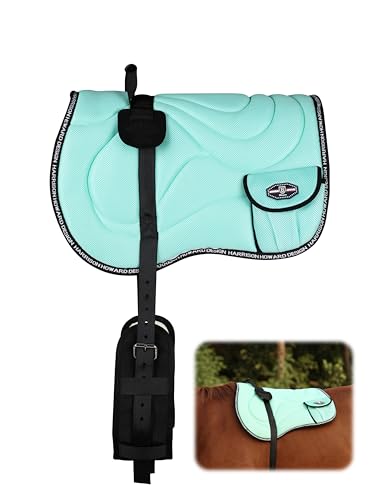 Harrison Howard Bareback Horse Riding Pad Breathable Mesh Cushioned No-Saddle Pad with Girth for Trail Training - color: Mint