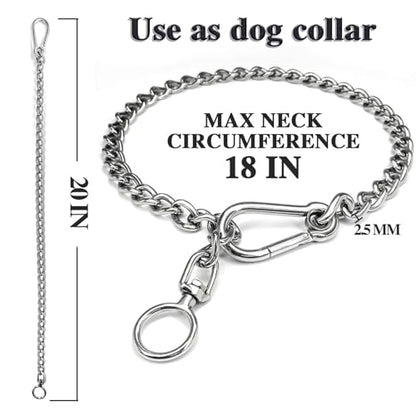 Dog Chain Leash 304 Stainless Steel - Heavy Duty Metal Short Lead with Extension & Coupler (20in x 2.5mm) - size: 304 S/S 20in x 2.5mm