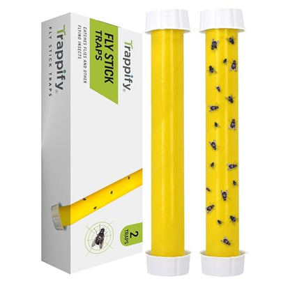 Trappify Hanging Fly Trap & Fruit Fly Traps for Indoors, Yellow, 2 Pack | Recycled Paper Stick with Ultra-Tacky Adhesive and Bait Cup, Hangs in Kitchens, Patios, Barns, Catches Flies and Gnats - size: Pack 2