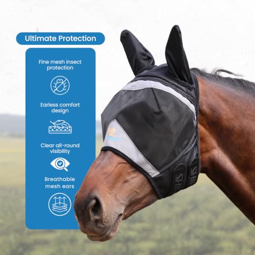 Shires FlyGuard Pro Fine Mesh Fly Mask with UV Protection Jet/Extra Extra Full/Ears - color: Jet, size: Extra Extra Full